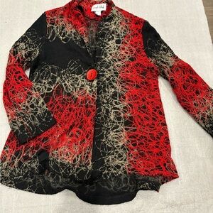 [8]Joseph Ribkoff Red and Black Artistic Blazer Light Jacket